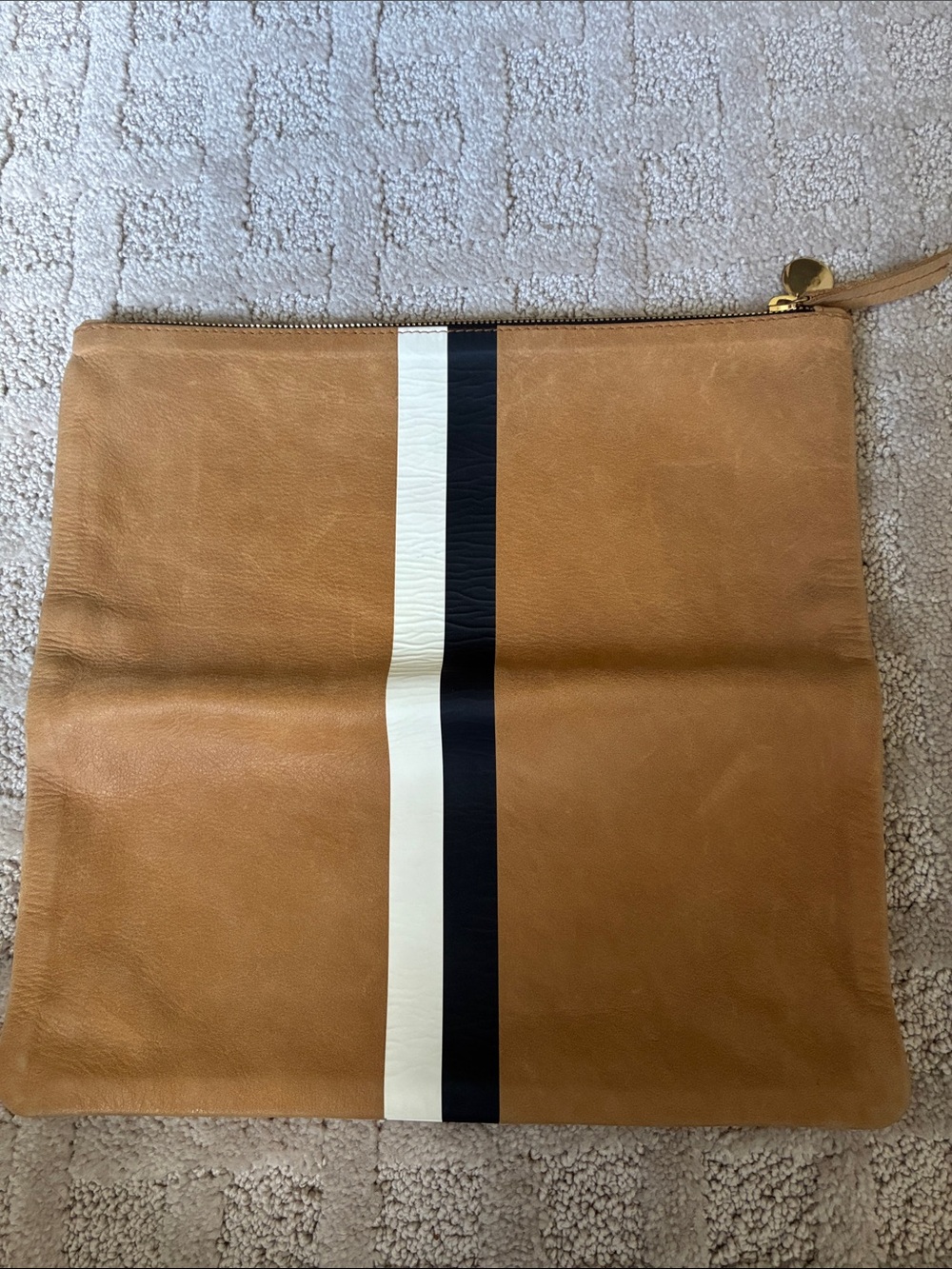 Clare V Foldover Clutch Tan with Black and White Stripe Gold Hardware - Picture 4 of 5